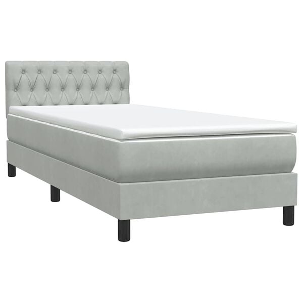 vidaXL Cama box spring con colch&oacute;n terciopelo gris claro 80x210 cm