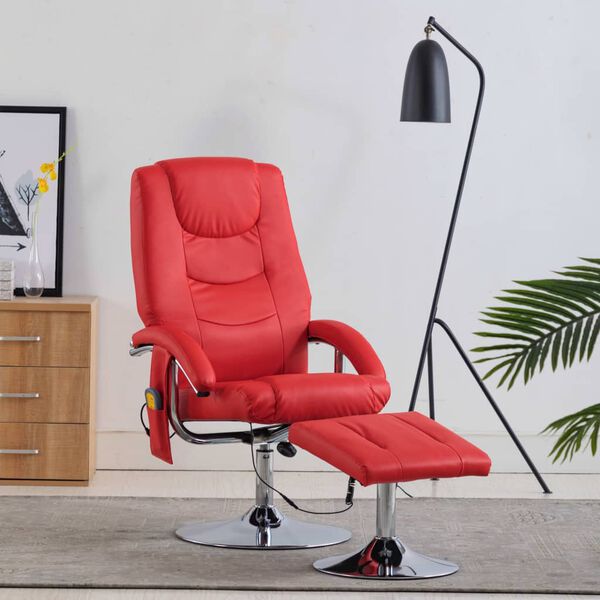 vidaXL Sillón de masaje con reposapiés cuero sintético rojo