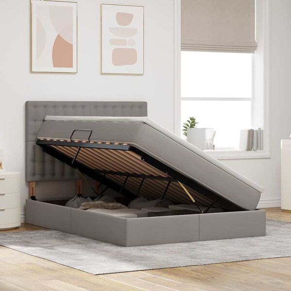 vidaXL Cama con almacenamiento y LED Taup&eacute; 140 x 200 cm Poli&eacute;ster