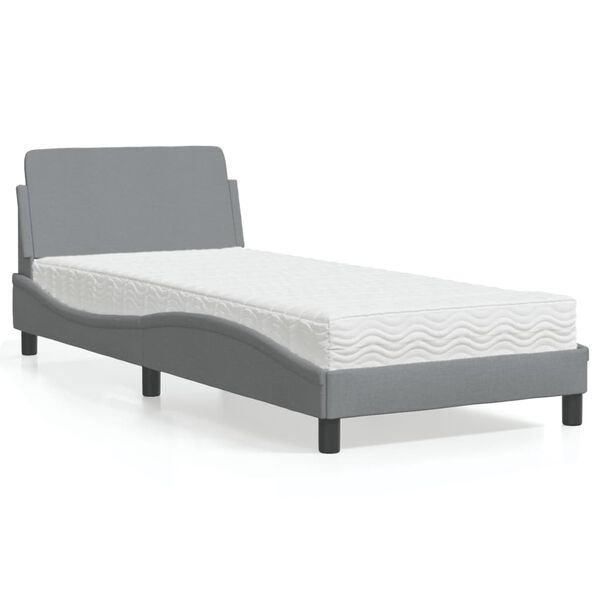 vidaXL Cama con colchón Dover tela gris claro 90x190 cm