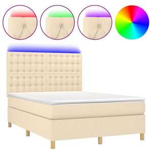 vidaXL Cama box spring colch&oacute;n y luces LED tela crema 140x200 cm