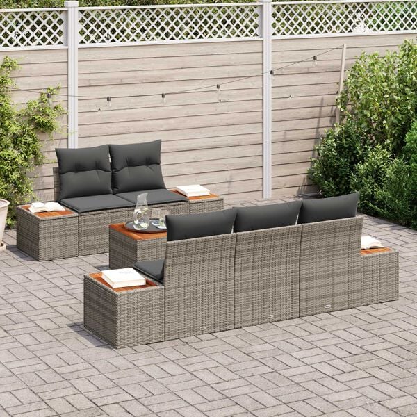vidaXL Conjunto de sof&aacute;s de jard&iacute;n con coj&iacute;n 6 pcs Gris Polirat&aacute;n