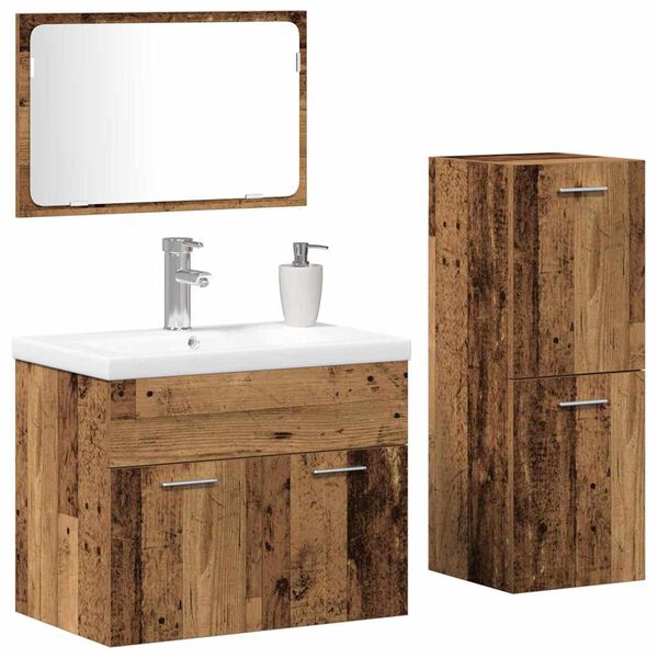 vidaXL Juego de muebles de ba&ntilde;o 4 pcs Marr&oacute;n Madera de ingenier&iacute;a