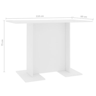 vidaXL Mesa de comedor de madera contrachapada blanco 110x60x75 cm