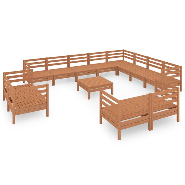 vidaXL Juego muebles de jard&iacute;n 13 pzas madera maciza pino marr&oacute;n miel