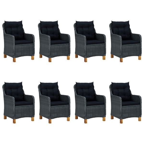 vidaXL Set comedor jard&iacute;n 9 pzas cojines rat&aacute;n sint&eacute;tico gris oscuro