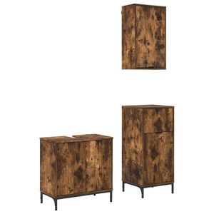 vidaXL Juego de muebles de ba&ntilde;o con caj&oacute;n 3 pcs Roble ahumado