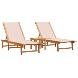 vidaXL Tumbonas 2 uds con mesa madera maciza acacia y textileno crema