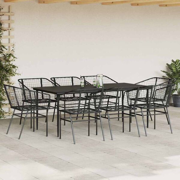 vidaXL Juego de comedor jard&iacute;n 9 piezas rat&aacute;n polivin&iacute;lico negro