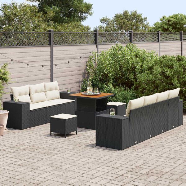 vidaXL Conjunto de sofá de jardín 10 pcs Negro ratán sintético
