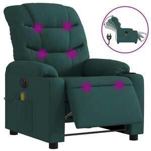 vidaXL Sill&oacute;n reclinable de masaje el&eacute;ctrico tela verde oscuro