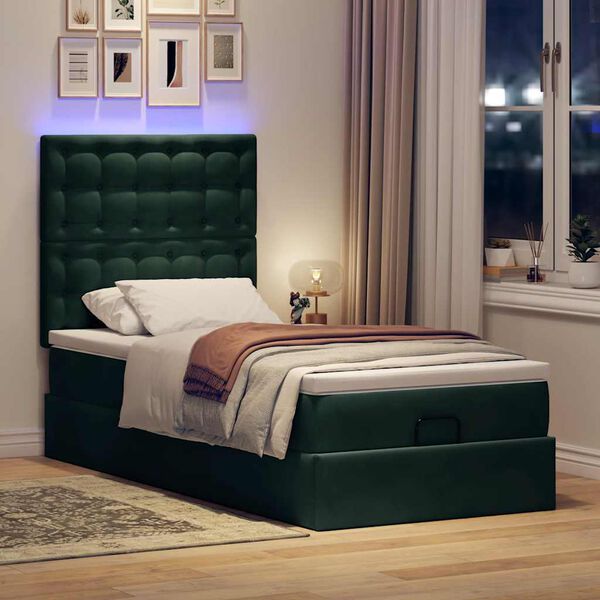 vidaXL Estructura cama otomana colchones terciopelo verde oscuro