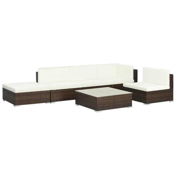 vidaXL Set muebles de jard&iacute;n 6 piezas y cojines rat&aacute;n sint&eacute;tico marr&oacute;n