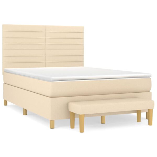 vidaXL Cama box spring con colch&oacute;n tela color crema 140x200 cm