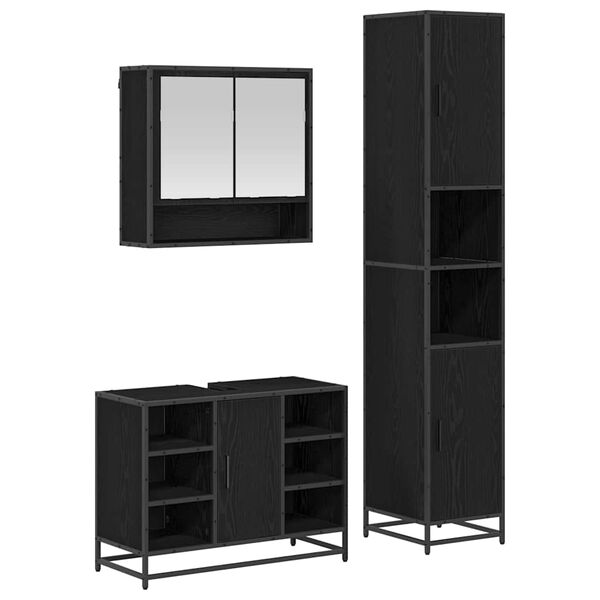 vidaXL Juego de muebles de ba&ntilde;o 3 pcs Roble Negro Madera contrachapada