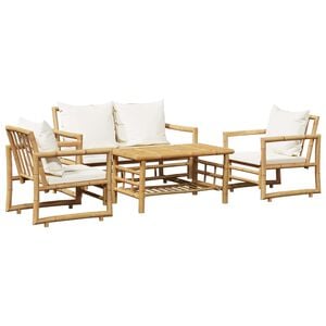 vidaXL Set de muebles de jard&iacute;n 4 piezas y cojines bamb&uacute;