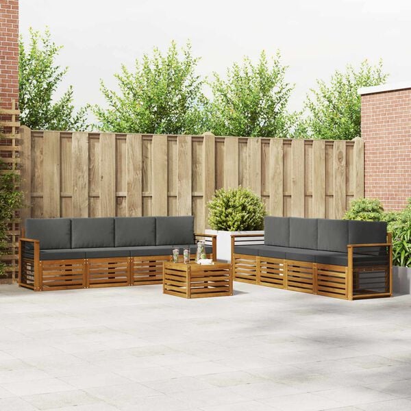 vidaXL Juegos de sof&aacute;s con coj&iacute;n 9 pcs Natural y Antracita