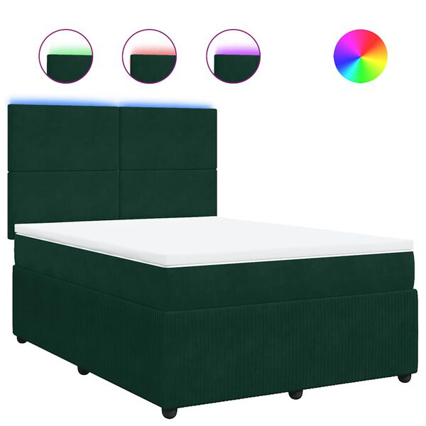 vidaXL Cama box spring con colch&oacute;n terciopelo verde oscuro 140x200 cm