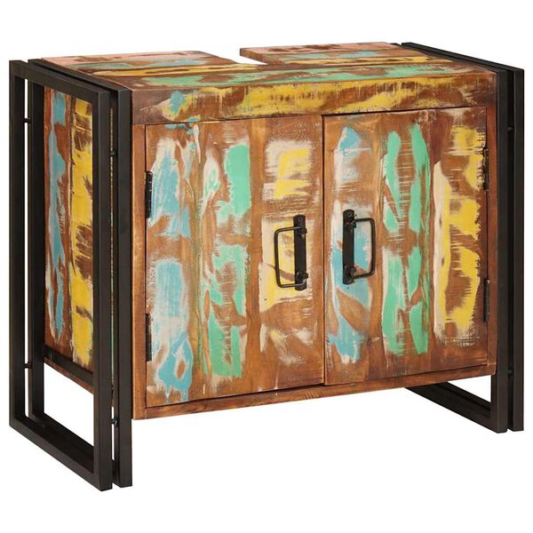 vidaXL Mueble de lavabo con puerta Multicolor Madera s&oacute;lida recuperada