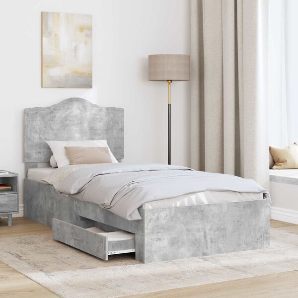 vidaXL Estructura de cama con cabecera Gris Concreto 90 x 190 cm