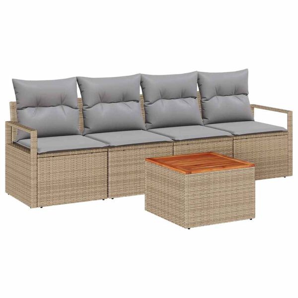 vidaXL Conjunto de sof&aacute;s de jard&iacute;n 5 pcs Beige rat&aacute;n sint&eacute;tico