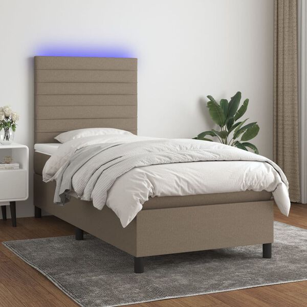 vidaXL Cama box spring colch&oacute;n y luces LED gris taupe 80x200 cm