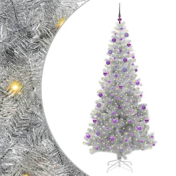 vidaXL &Aacute;rbol de Navidad con 300 LED con soporte Plateado 210 cm PET