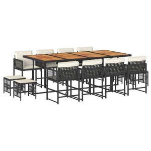 vidaXL Set comedor de jard&iacute;n con cojines 13 pzas rat&aacute;n sint&eacute;tico negro