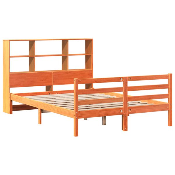 vidaXL Cama con estantería sin colchón madera maciza marrón 150x200 cm