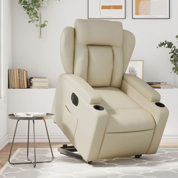 vidaXL Sill&oacute;n reclinable elevable el&eacute;ctrico de cuero sint&eacute;tico crema
