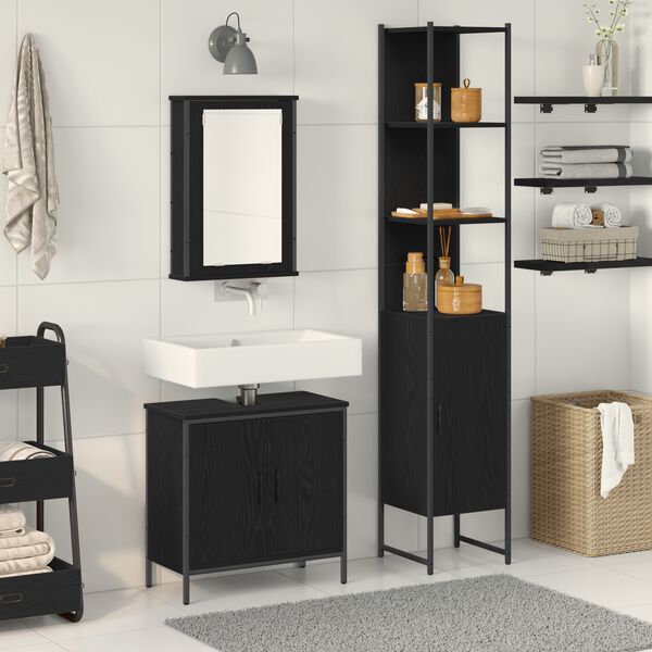 vidaXL Juego de muebles de ba&ntilde;o 3 pcs Negro Madera de ingenier&iacute;a