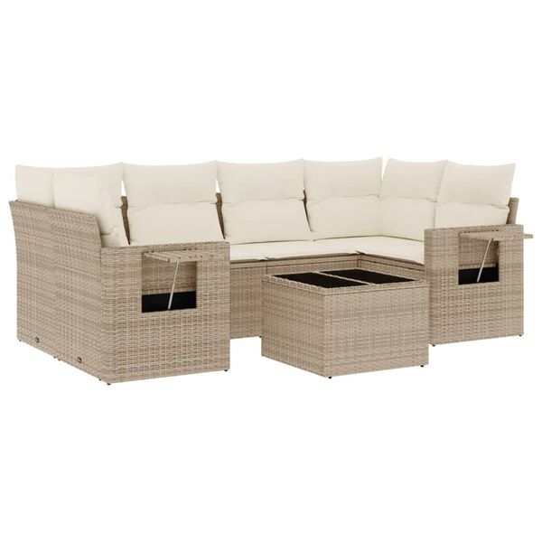 vidaXL Set sof&aacute;s de jard&iacute;n 7 piezas y cojines rat&aacute;n sint&eacute;tico beige