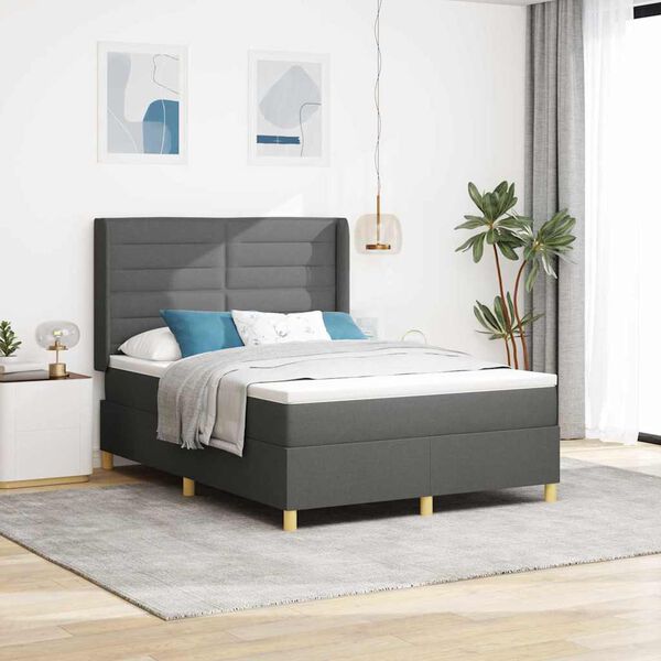 vidaXL Cama tipo Box Spring con colch&oacute;n Gris 140 x 190 cm tela