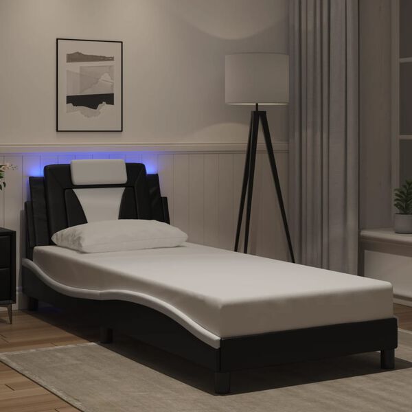 vidaXL Estructura de cama Viana con LED sin colch&oacute;n negro blanco 80x200 cm