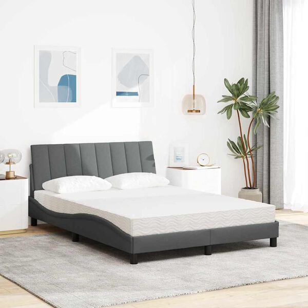 vidaXL Cama con colchón Hanko tela gris oscuro 140x200 cm