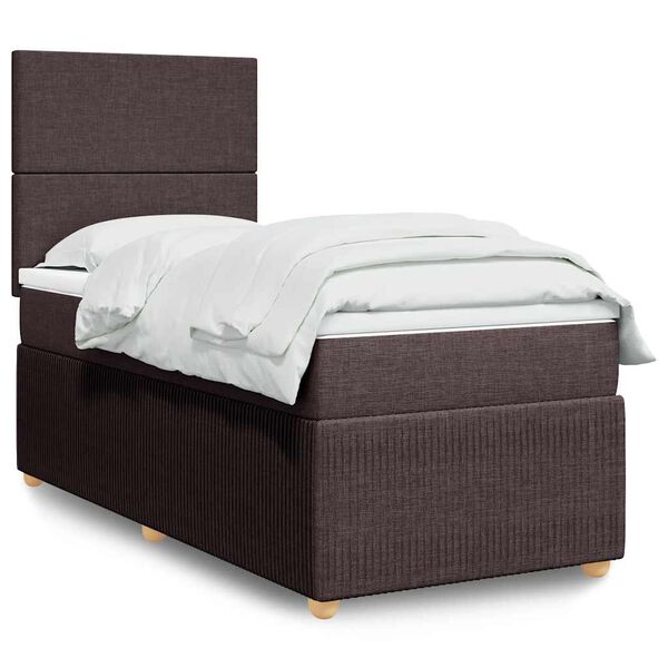 vidaXL Cama box spring con colch&oacute;n tela marr&oacute;n oscuro 80x200 cm
