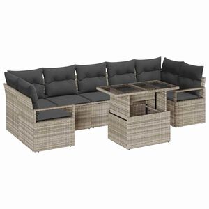 vidaXL Conjunto de sof&aacute; de jard&iacute;n 8 pcs Gris claro rat&aacute;n sint&eacute;tico