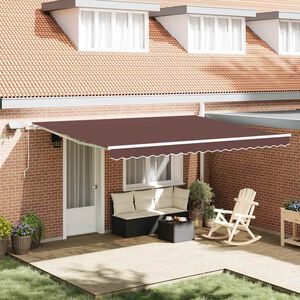 vidaXL Toldo retr&aacute;ctil manual con luz LED marr&oacute;n 450x300 cm