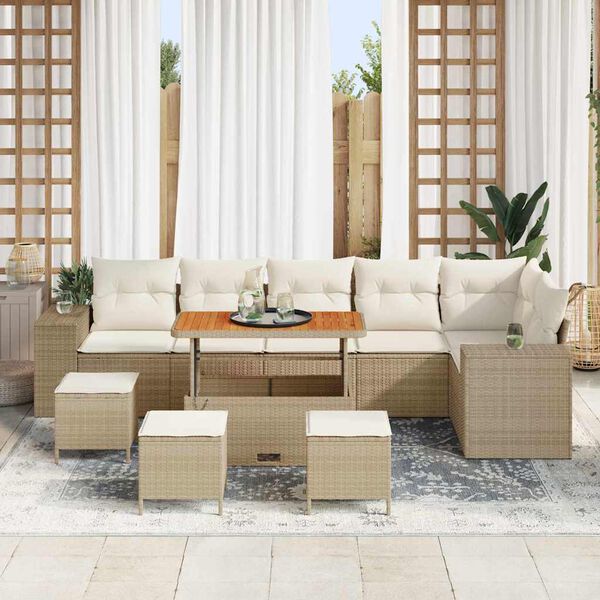 vidaXL Conjunto de sof&aacute; de jard&iacute;n 10 pcs Beige rat&aacute;n sint&eacute;tico