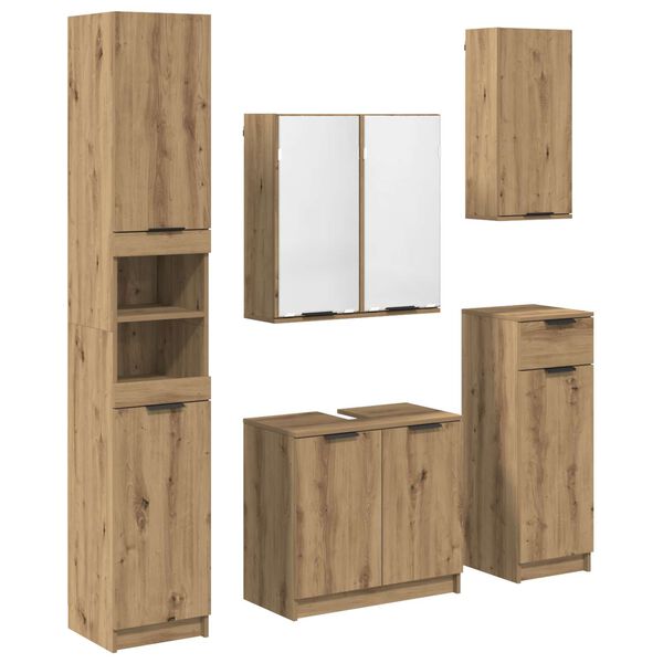 vidaXL Juego de muebles de ba&ntilde;o con caj&oacute;n 5 pcs Roble artesanal