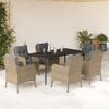 vidaXL Set comedor de jard&iacute;n 7 pzas con cojines rat&aacute;n sint&eacute;tico beige