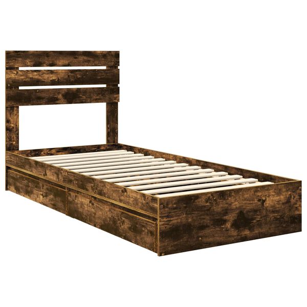 vidaXL Cama con almacenamiento con cabecera Roble ahumado 75 x 190 cm