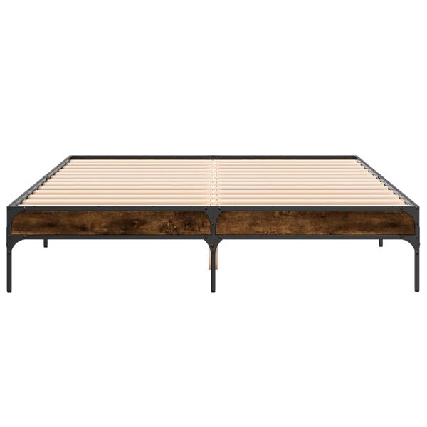 vidaXL Estructura cama madera ingenier&iacute;a metal roble ahumado 150x200cm