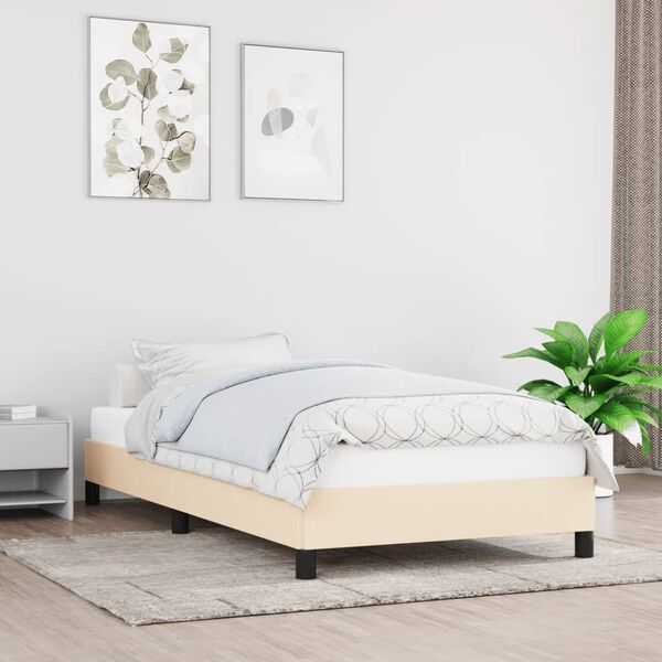 vidaXL Estructura de cama sin colch&oacute;n tela crema 90x200 cm
