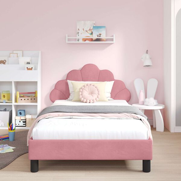 vidaXL Cama para ni&ntilde;os con cabecero Rosa 90 x 200 cm Terciopelo