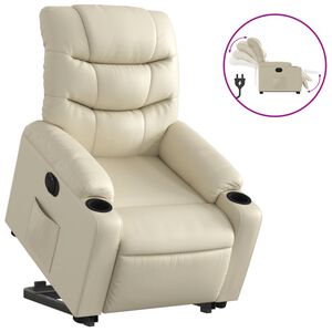 vidaXL Sill&oacute;n reclinable elevable el&eacute;ctrico de cuero sint&eacute;tico crema