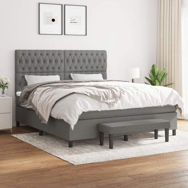 vidaXL Cama box spring con colch&oacute;n tela gris oscuro 180x200 cm