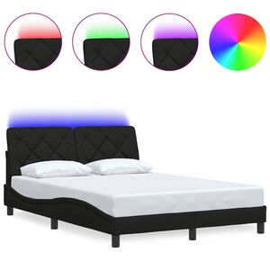 vidaXL Estructura de cama con LED sin colch&oacute;n tela negro 140x200 cm