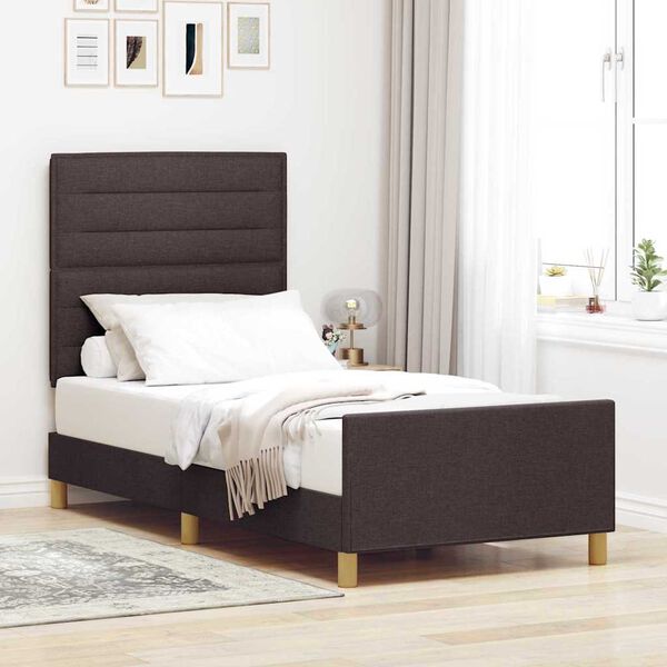 vidaXL Estructura de cama con cabecera Marrón oscuro 90 x 200 cm tela