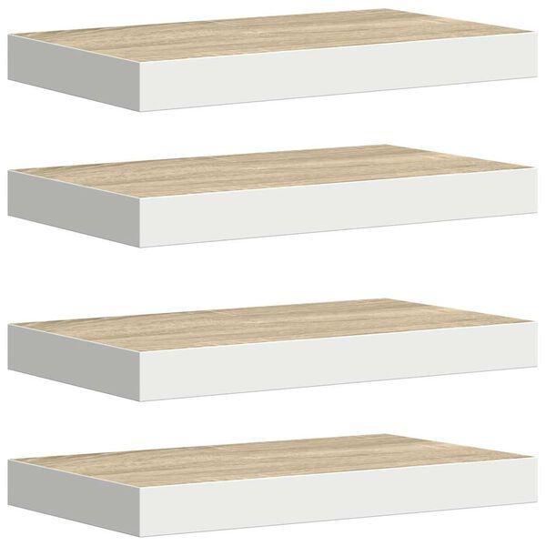 vidaXL Estantes flotantes pared 4 uds MDF roble y blanco 50x23x3,8 cm